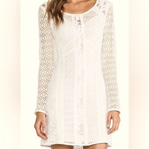 Nanette Lepore White Cream Floral Print See through Long Sleeve Dress Size 2